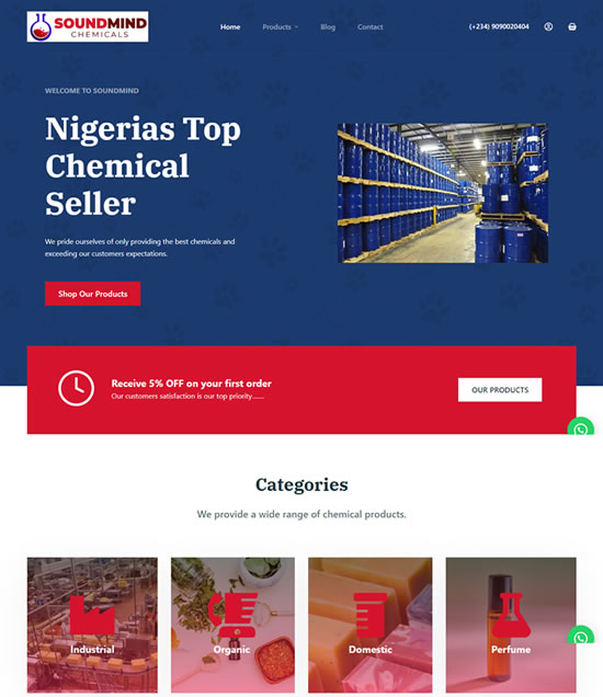 picture of our clients website- Soundmind chemicals